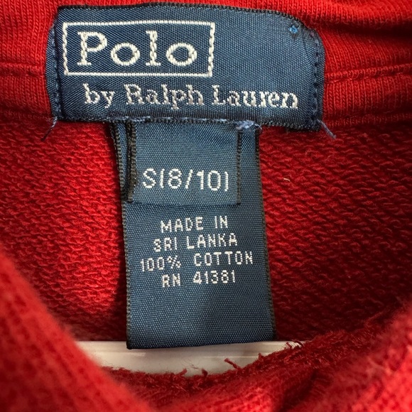 Vintage 90s Polo by Ralph Lauren Hoodie Sweatshirt Horse Red Boys Small 8/10 - Picture 4 of 4